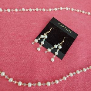 Beautiful Genuine Pearl GF Necklace Earring Set